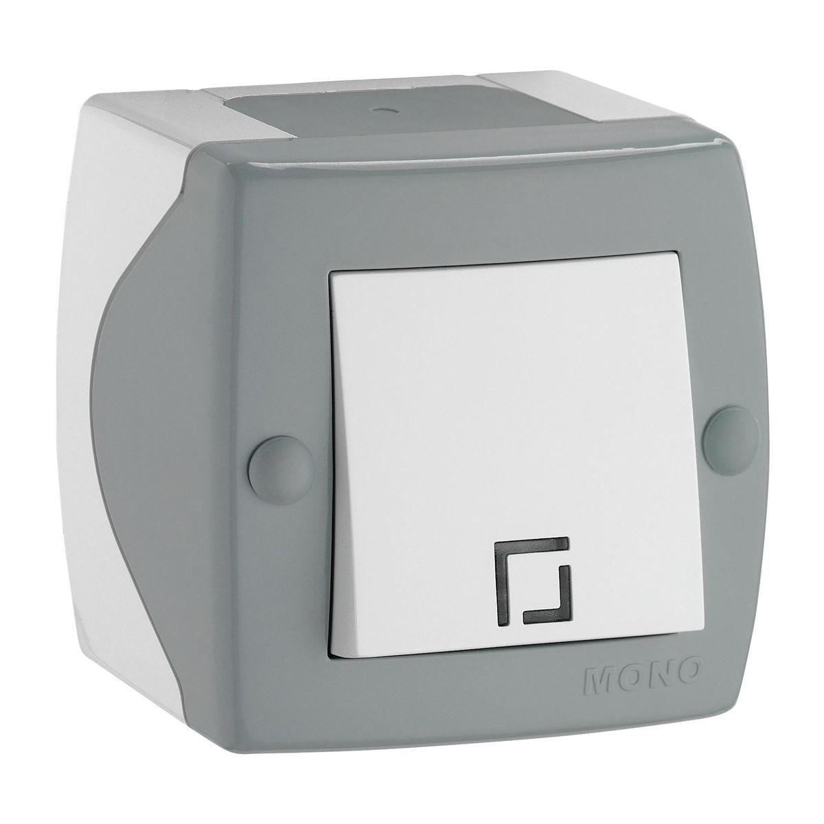 Выключатель одноклавишный Mono Electric Octans IP20 10А 250В бело-серый 104-020001-100