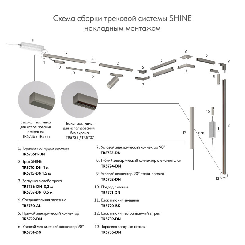 Шинопровод магнитный накладной/подвесной Denkirs Shine Base TR5716-DN