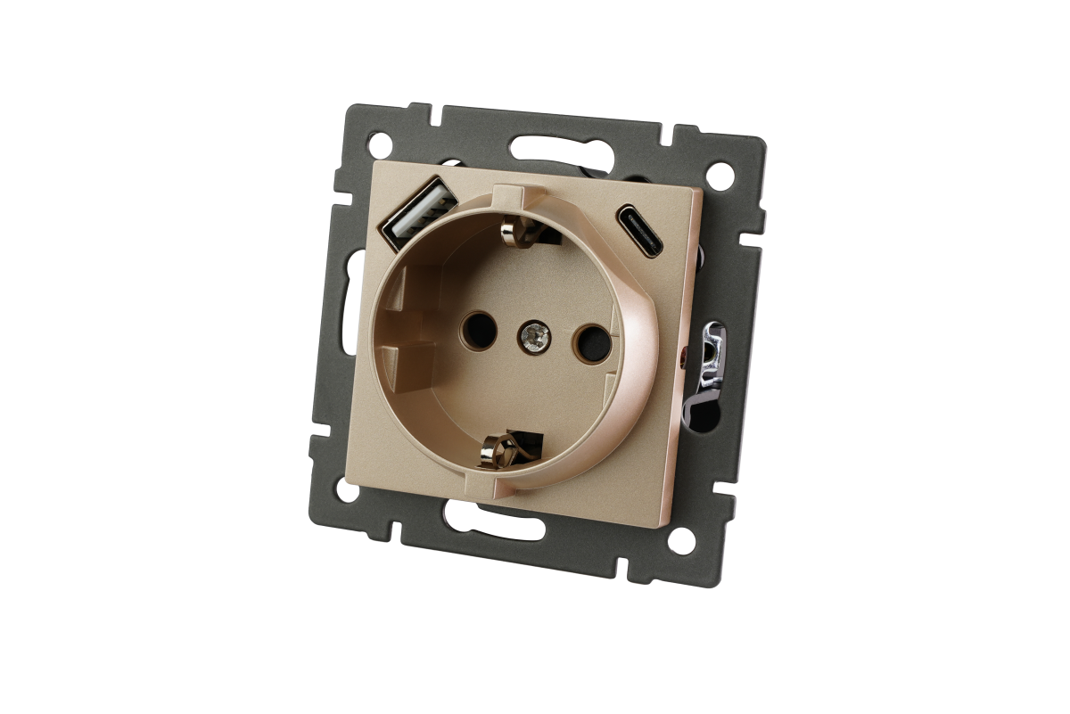 Механизм розетки с USB зарядкой Arlight SCT-MUAC-PL-GD-V (250V, 16A) 049832