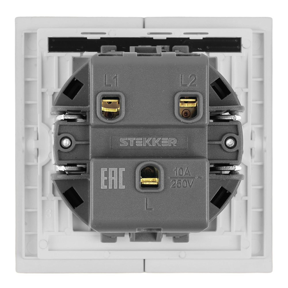 Выключатель 2-клавишный c индикатором (механизм) Stekker Мия 250В 10А RSW10-3102-01 белая магнолия 50432