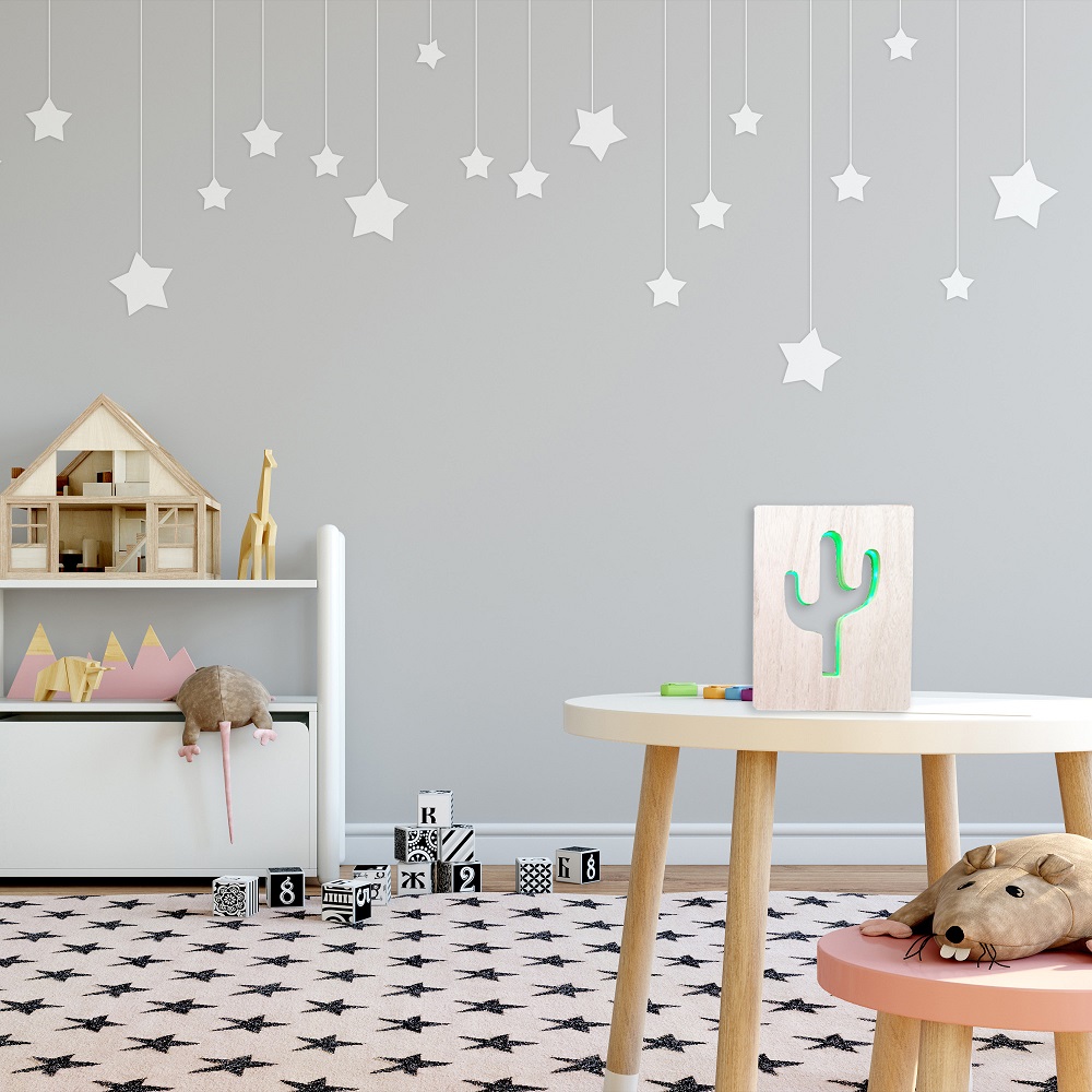 Светодиодный ночник Apeyron Кактус зеленый 2хАА МДФ 12-186