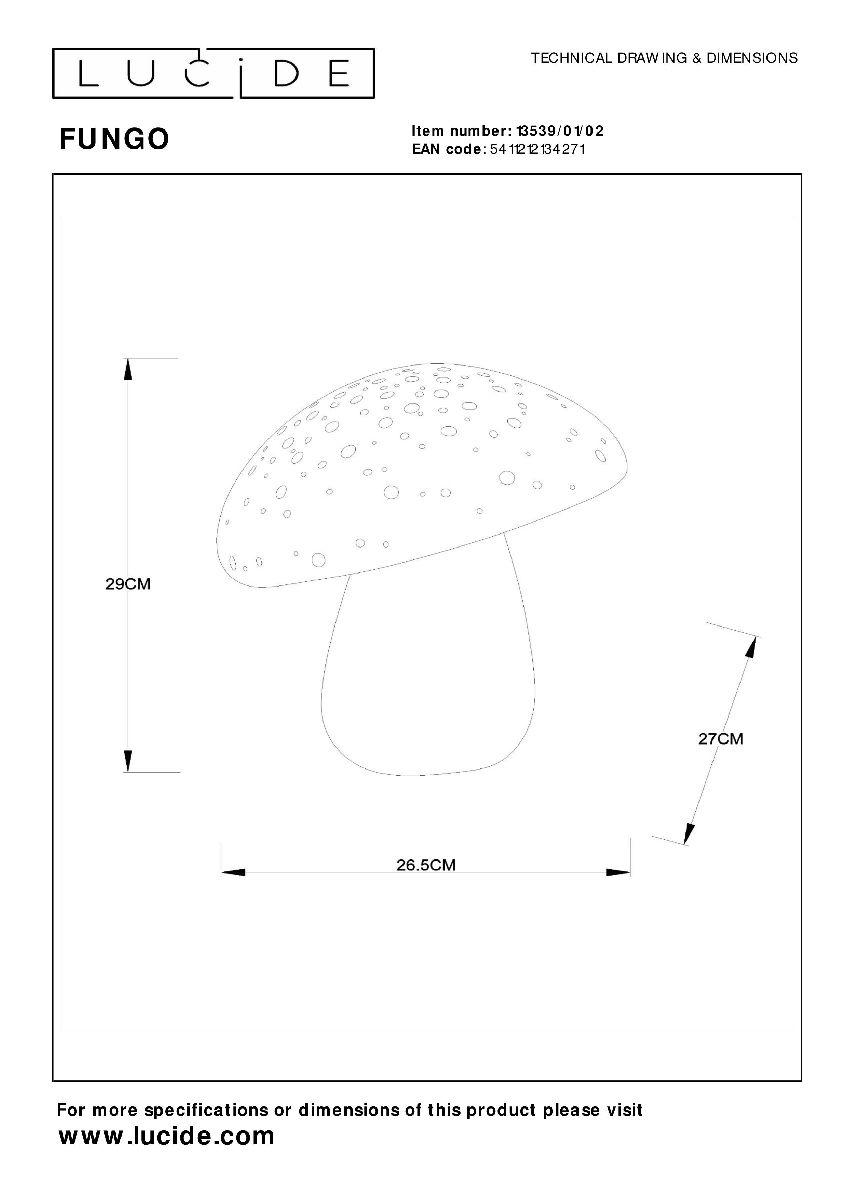 Настольная лампа Lucide Fungo 13539/01/02