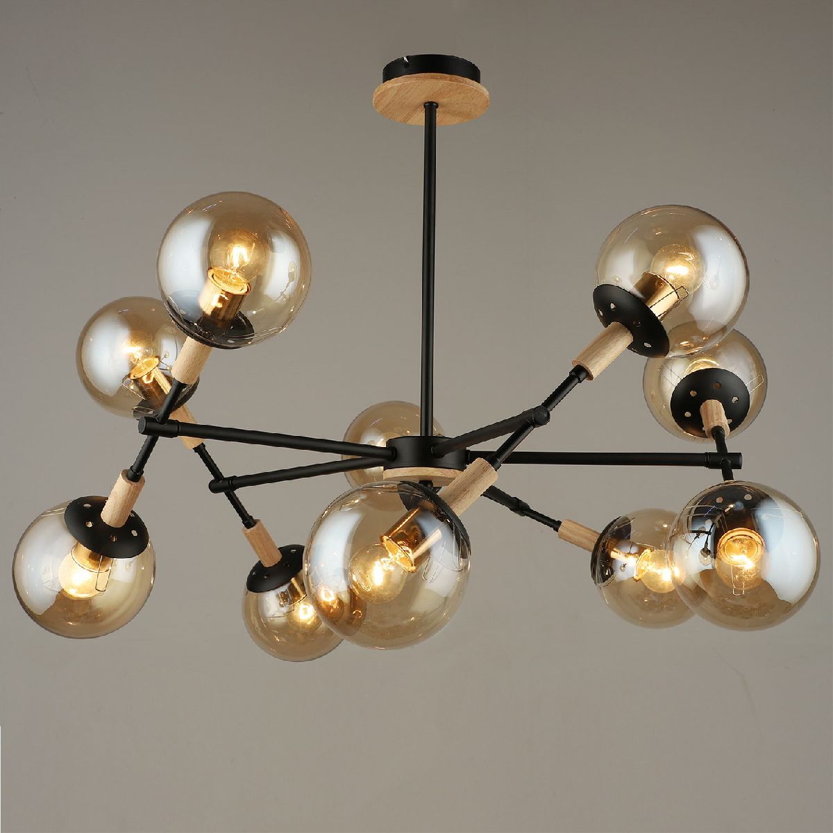 Люстра на штанге Reluce 04900-0.3-10 BK+WOOD