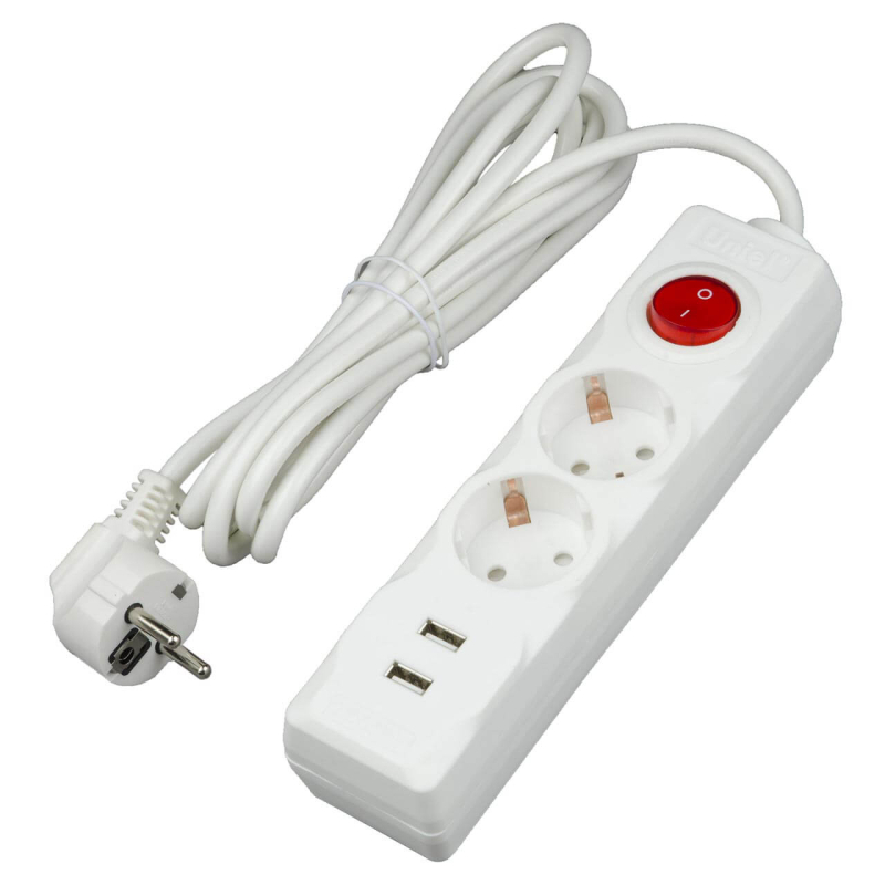 Удлинитель (UL-00006677) Uniel 2гн х 3м c/з Standard S-GCD2-3BU White