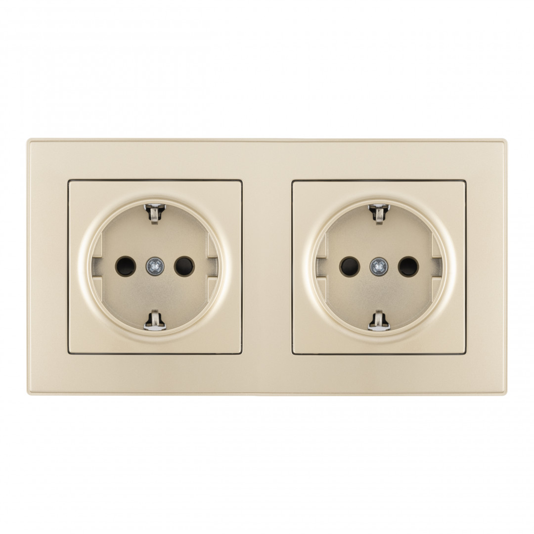 Розетка двойная (двухпостовая) с/з и шторками Arte Milano SET06-2-40-1x2 shampan