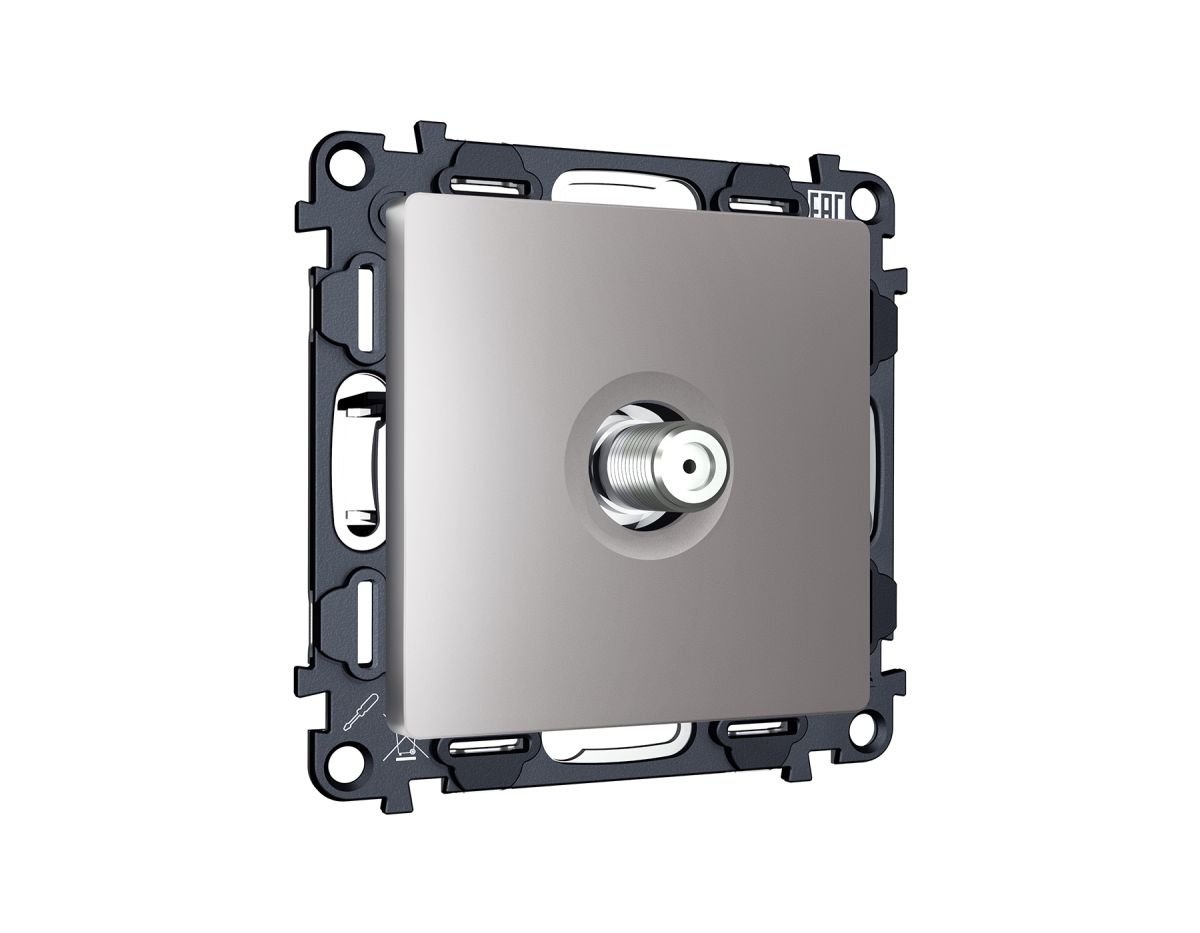 Комплект механизма TV розетки SAT 5-2400MHz 3.5dB Alfa Сталь матовый Quant Ambrella Volt MA513050 (AP5130, VM215)