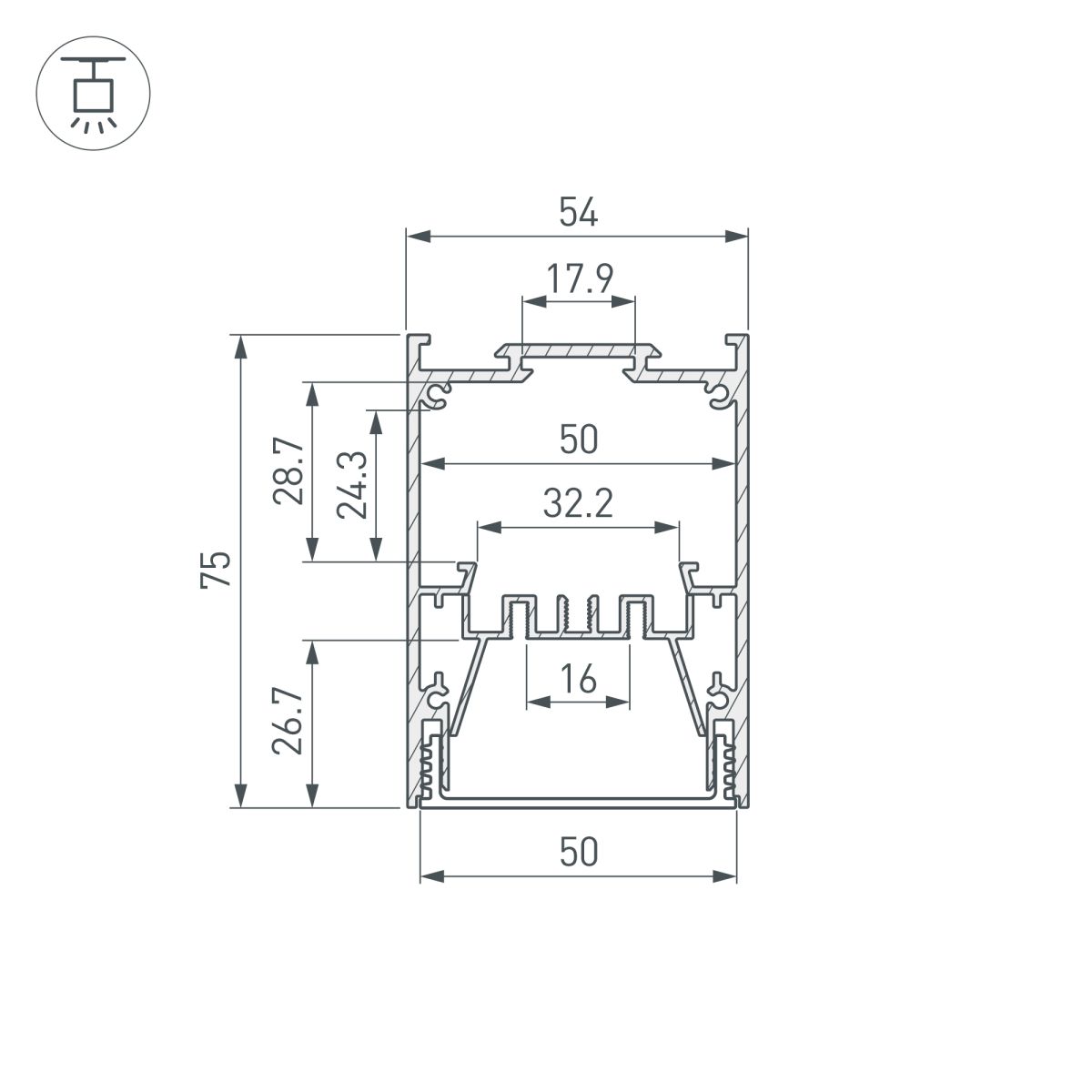 Профиль Arlight IP-LINE-5475-2000 ANOD (Алюминий) 055136