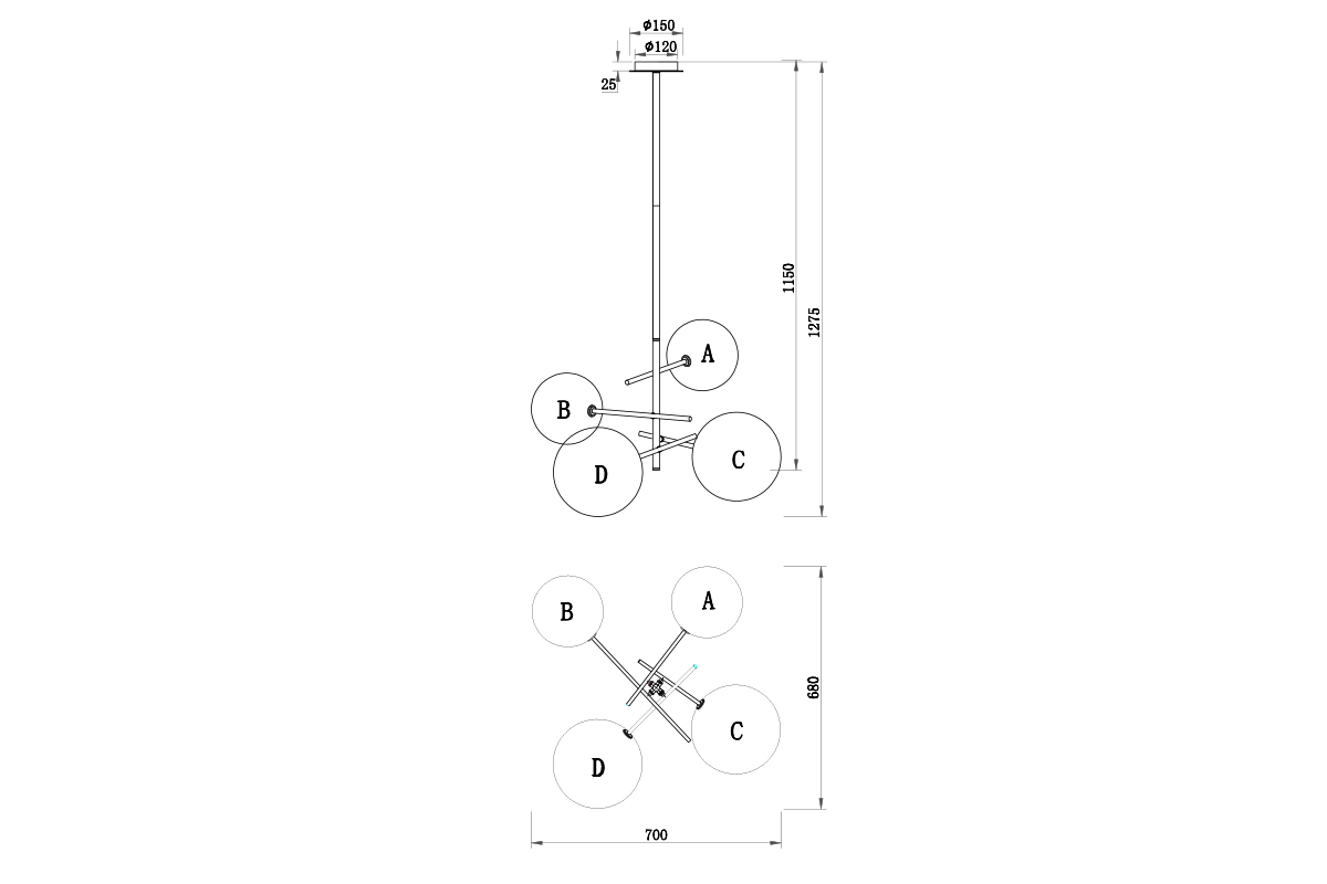 Люстра на штанге Garda Decor 20MD2321-4GOLD