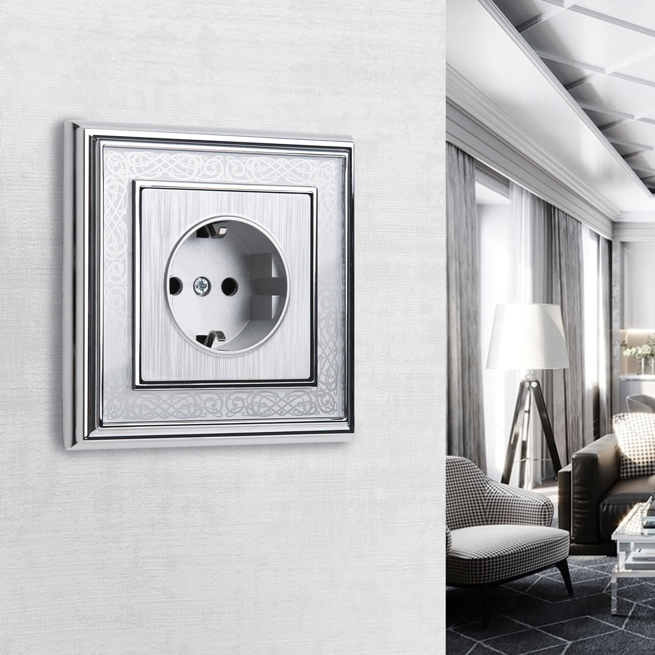 Розетка с заземлением Werkel cеребряный рифленый W1171009 4690389159701