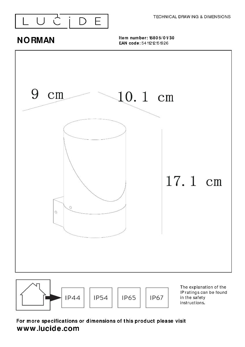 Уличный настенный светильник Lucide Norman 15805/01/30