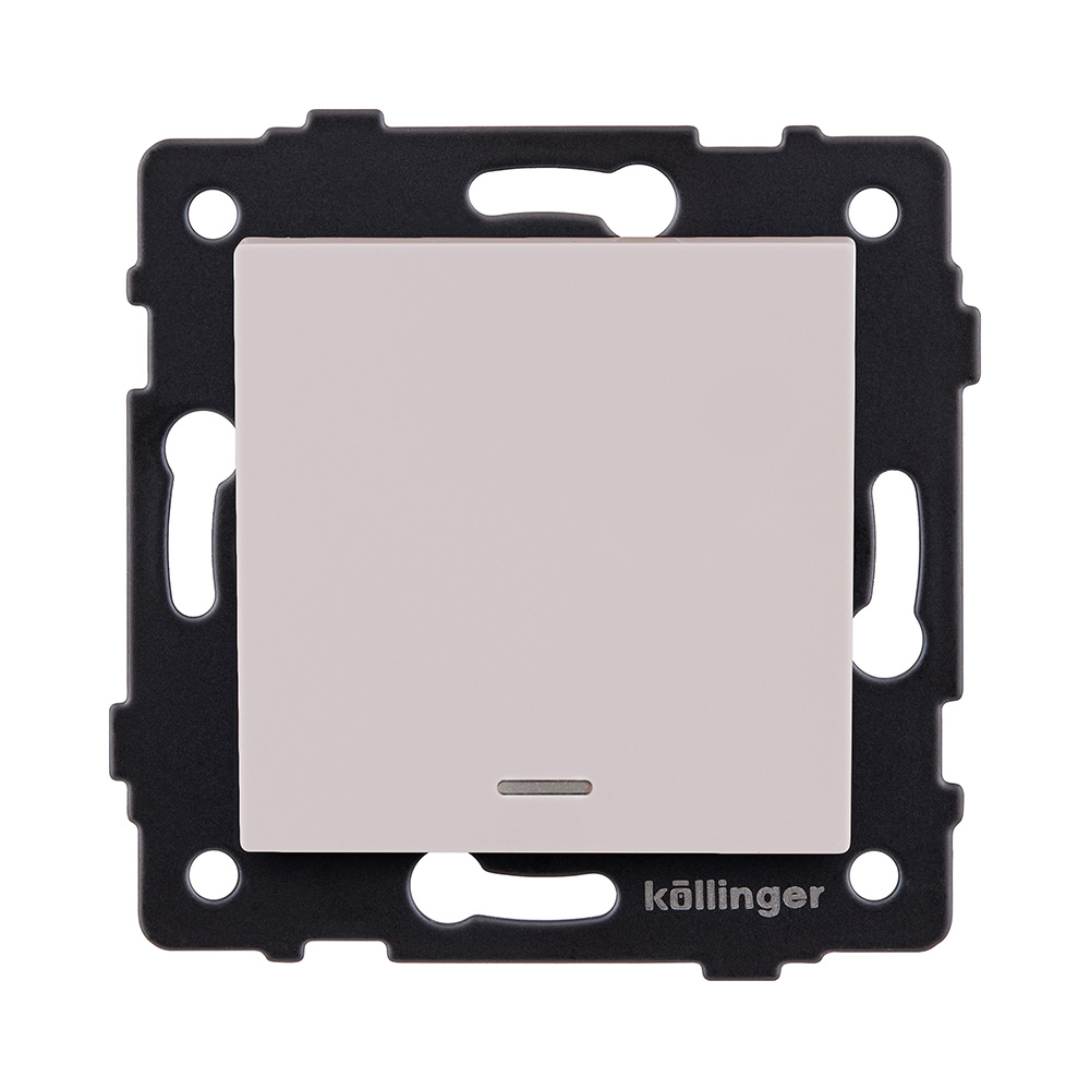 Выключатель кнопочный 1-клавишный 10А/250В с LED подсветкой, кашемир матовый Kollinger REA-S-013CM для Aspekt, Eleganz, Reflex