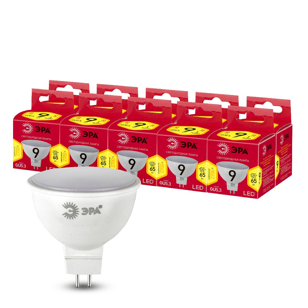 Лампа светодиодная Эра GU5.3 9W 2700K LED MR16-9W-827-GU5.3 R Б0054239