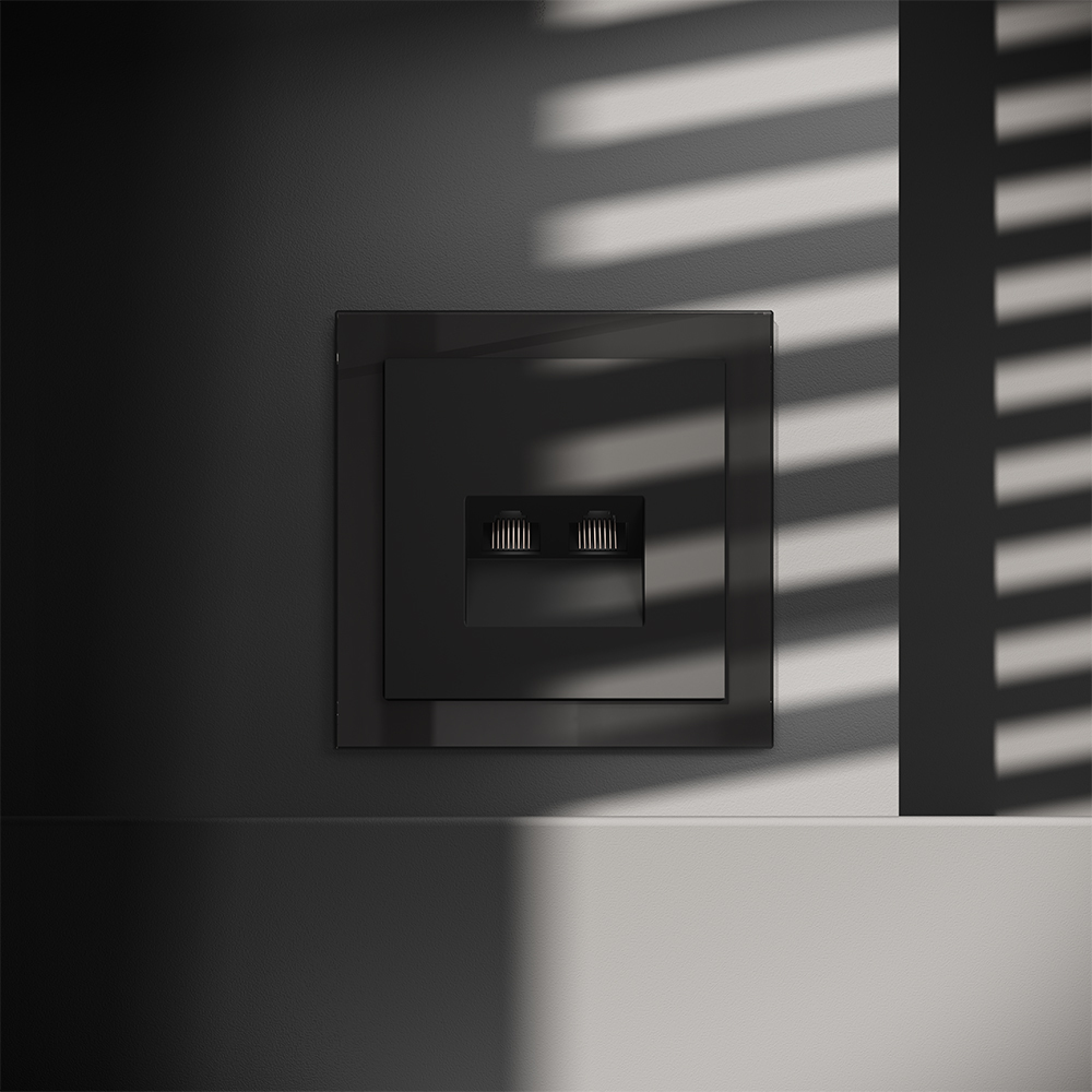 Розетка компьютерная двойная Voltum S70 VLS060208 (черный матовый)