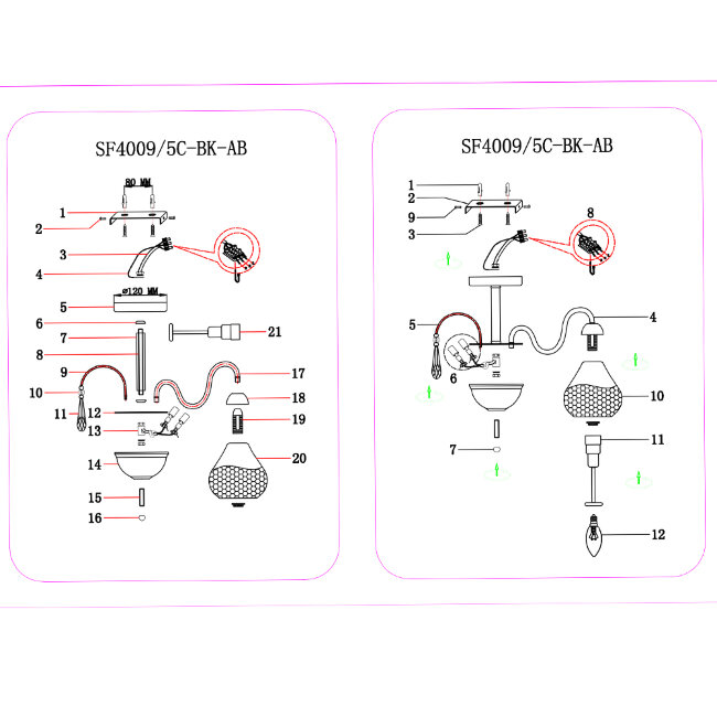 Люстра на штанге Seven Fires Vernole SF4009/5C-BK-AB