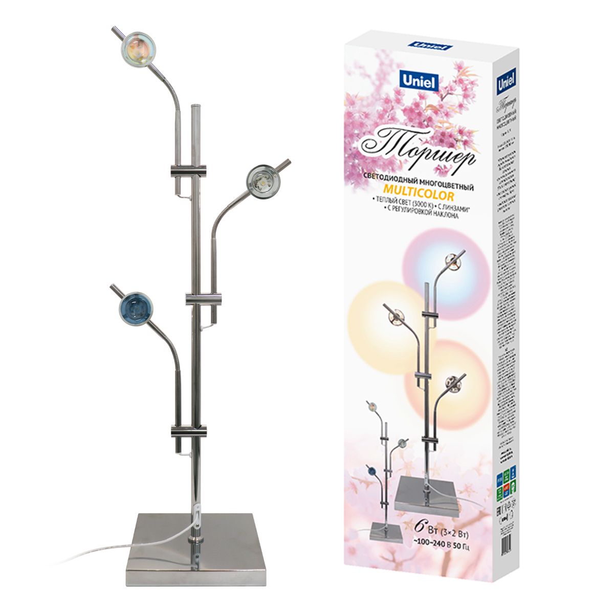 Торшер Uniel ULM-T640 3x2W/3000K CHROME MULTICOLOR UL-00012152