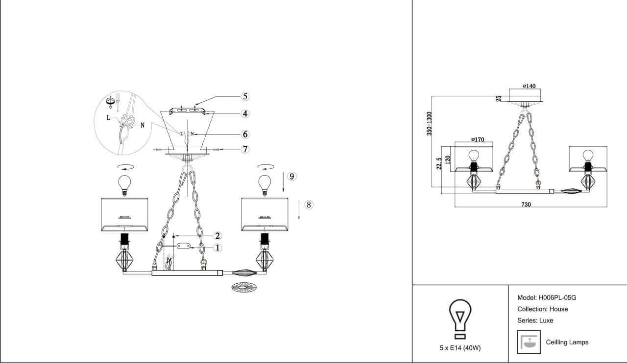Подвесная люстра Maytoni Luxe H006PL-05G в Москве