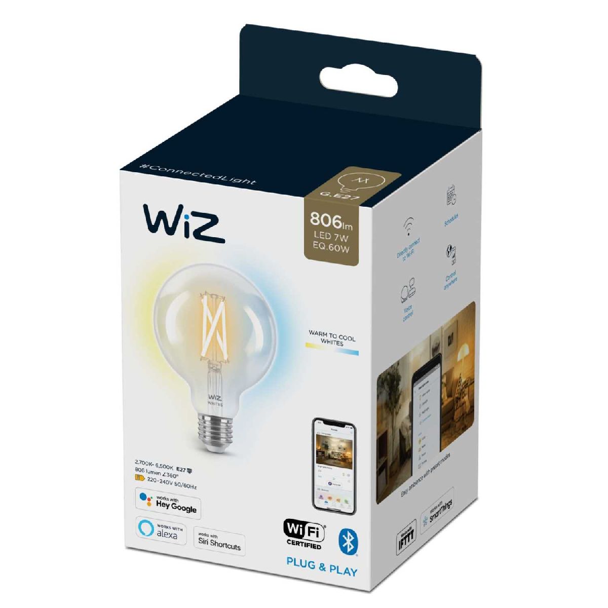 Умная светодиодная лампа Wiz Wi-Fi BLE60WG95E27927-65CL1PF/6 E27 7W 2700/6500K 929003018201
