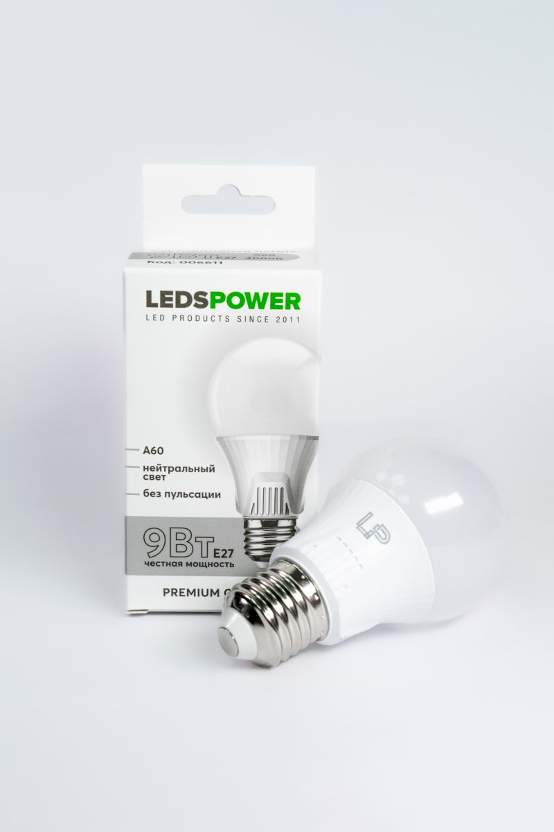 Светодиодная лампа LEDS POWER A60 E27 9Вт 4000К 006611