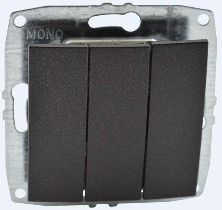 Выключатель трехклавишный Mono Electric Despina-Larissa 10А 250В графит 500-002022-114