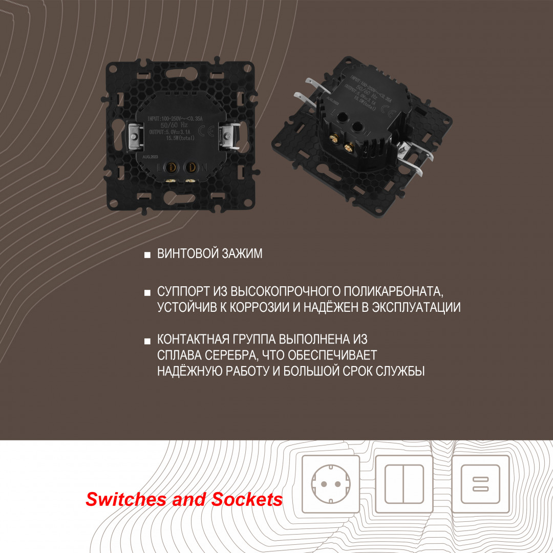 Розетка USB 2.1А+1А Arte Milano 217.46-1.shampan