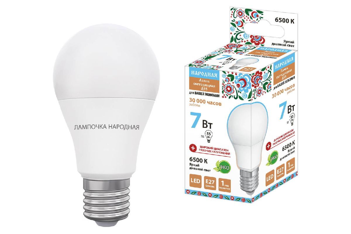 Лампа светодиодная TDM Electric Народная E27 7W 6500K матовая SQ0340-1507
