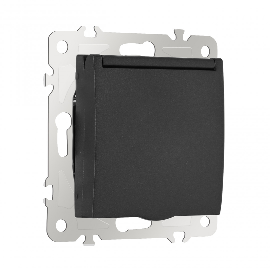 Розетка с заземлением, шторками и защитной крышкой Arte Milano 206.41-1.black