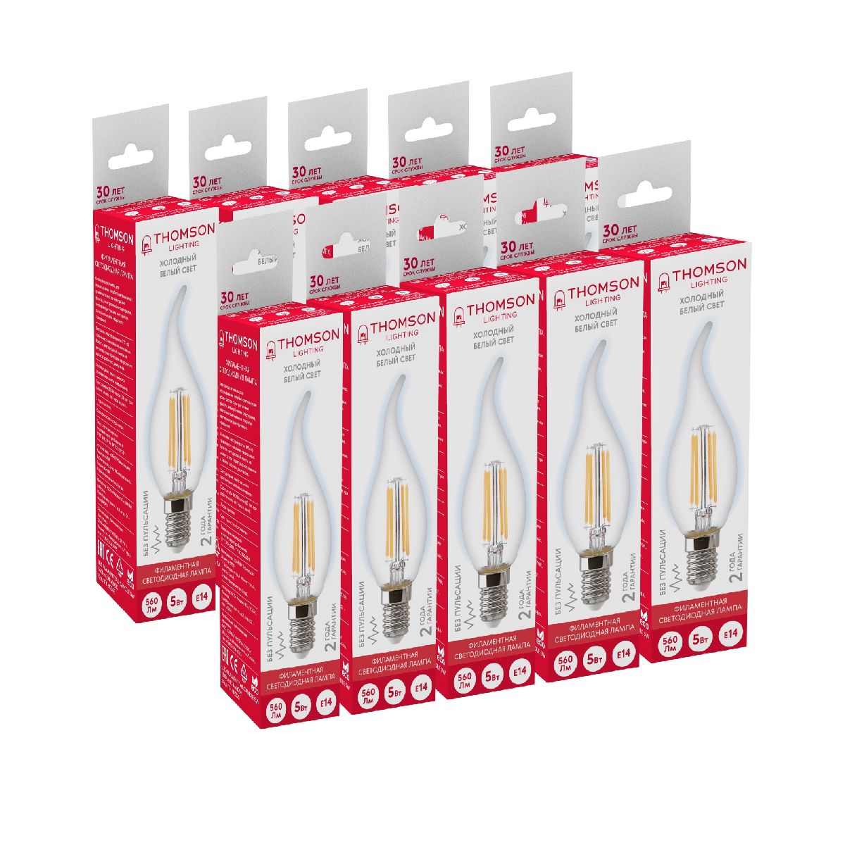 Лампа светодиодная Thomson Tail Candle E14 5W 6500K свеча на ветру TH-B2335