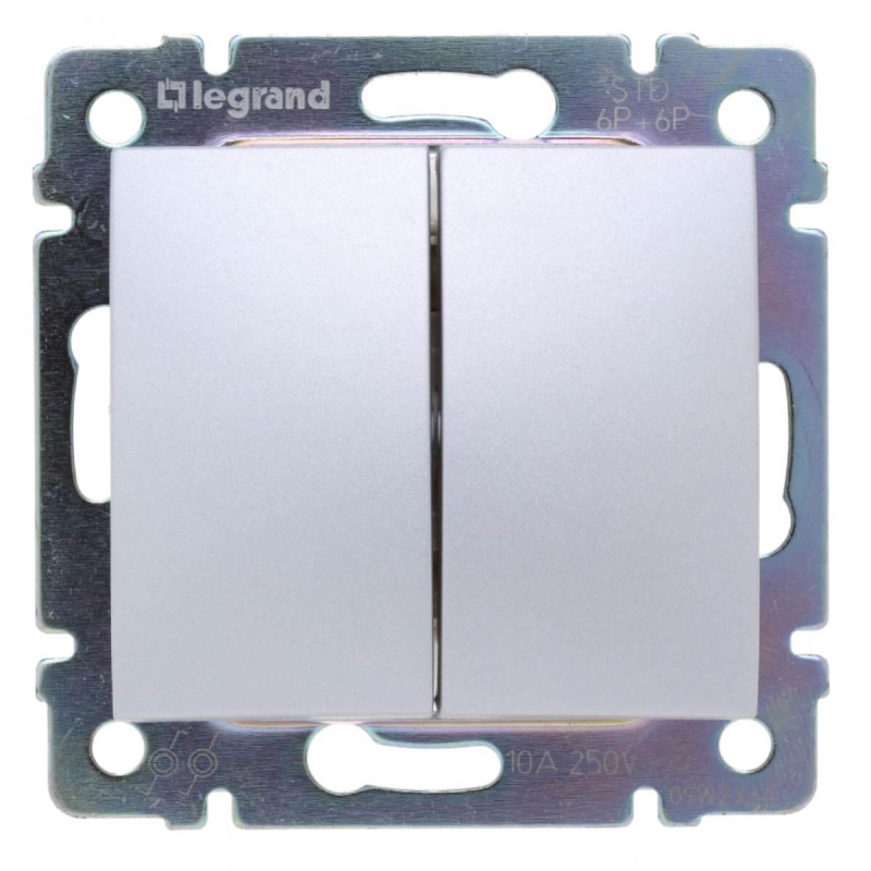 Переключатель кнопочный двухклавишный Legrand Valena алюминий 770218