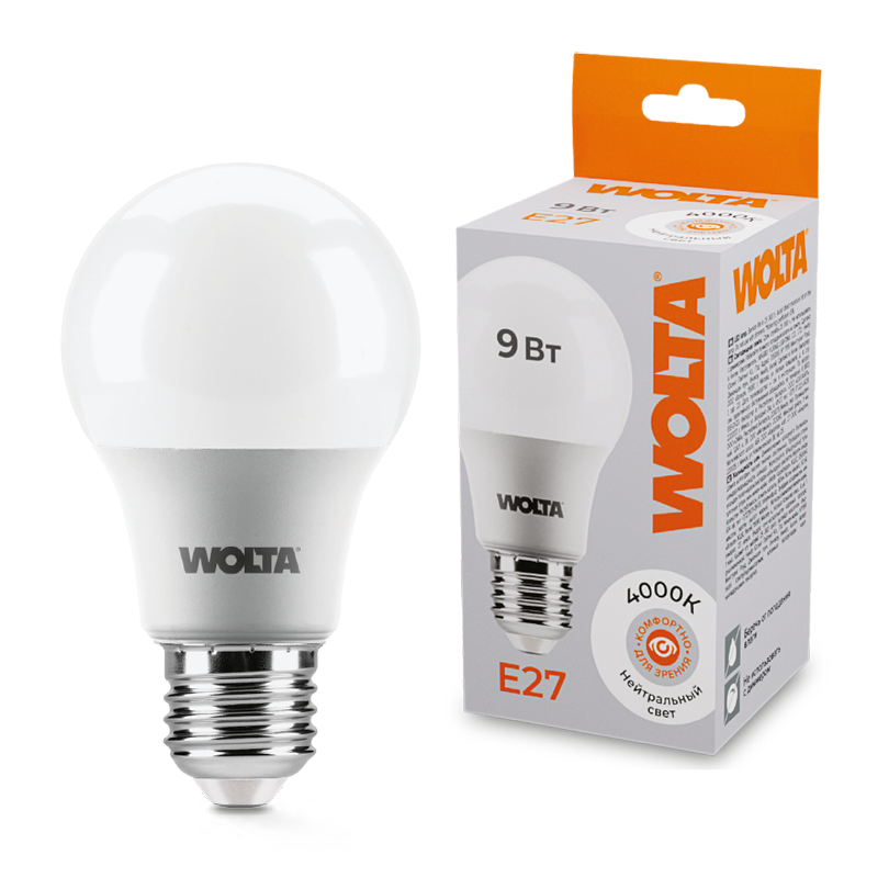 Светодиодная лампа WOLTA 9Вт 4000К E27 груша матовая 25S60BL9E27