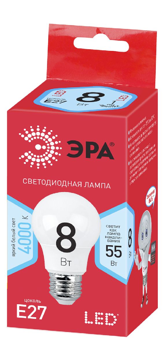 Лампа светодиодная Эра E27 8W 4000K ECO LED A55-8W-840-E27 Б0032096