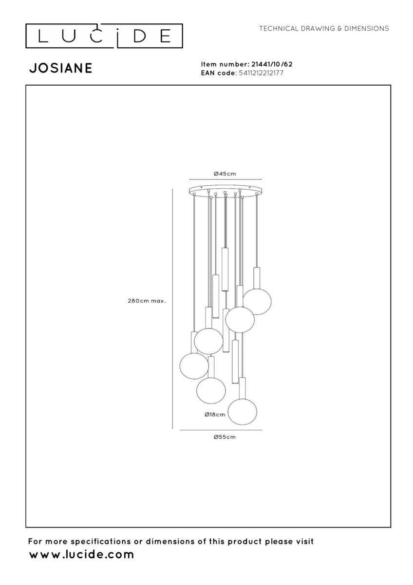 Подвесной светильник Lucide Josiane 21441/10/62