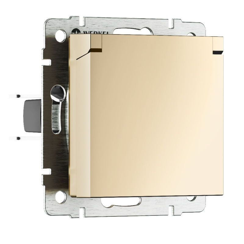 Розетка Werkel влагозащищенная с заземлением с защитой крышкой и шторками шампань W1171211 4690389157400