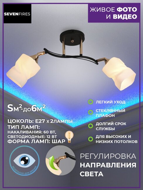 Потолочная люстра Seven Fires Kerstin SF3354/2C-BK-FGD-WT