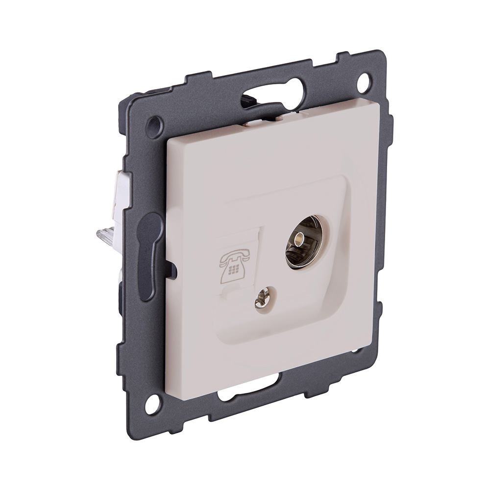 Розетка двойная TV (мама) + телефонная розетка RJ11, кашемир матовый Kollinger REA-013CM для Aspekt, Eleganz, Reflex