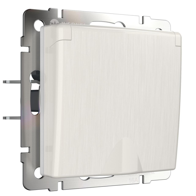 Розетка влагозащишенная с заземлением с защитной крышкой и шторками Werkel перламутровый рифленый W1171213 4690389161056 a051173