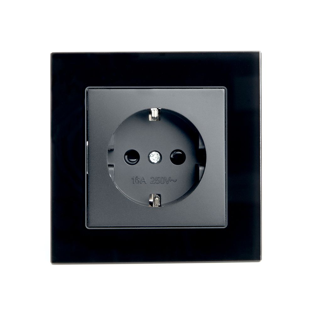 Розетка 1-местная с защитной шторкой с/з, 250В, 16А  Stekker Катрин GLS16-7010-05 черный 39513