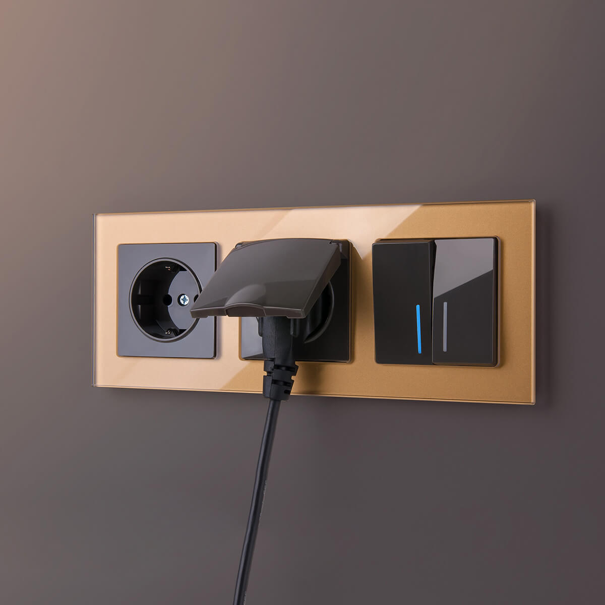 Выключатель двухклавишный проходной с подсветкой Werkel серо-коричневый WL07-SW-2G-2W-LED 4690389086700