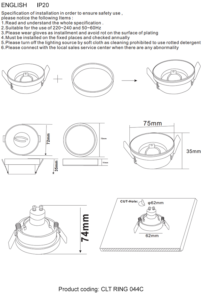 Декоративное кольцо внешнее Crystal Lux CLT RING 044C WH