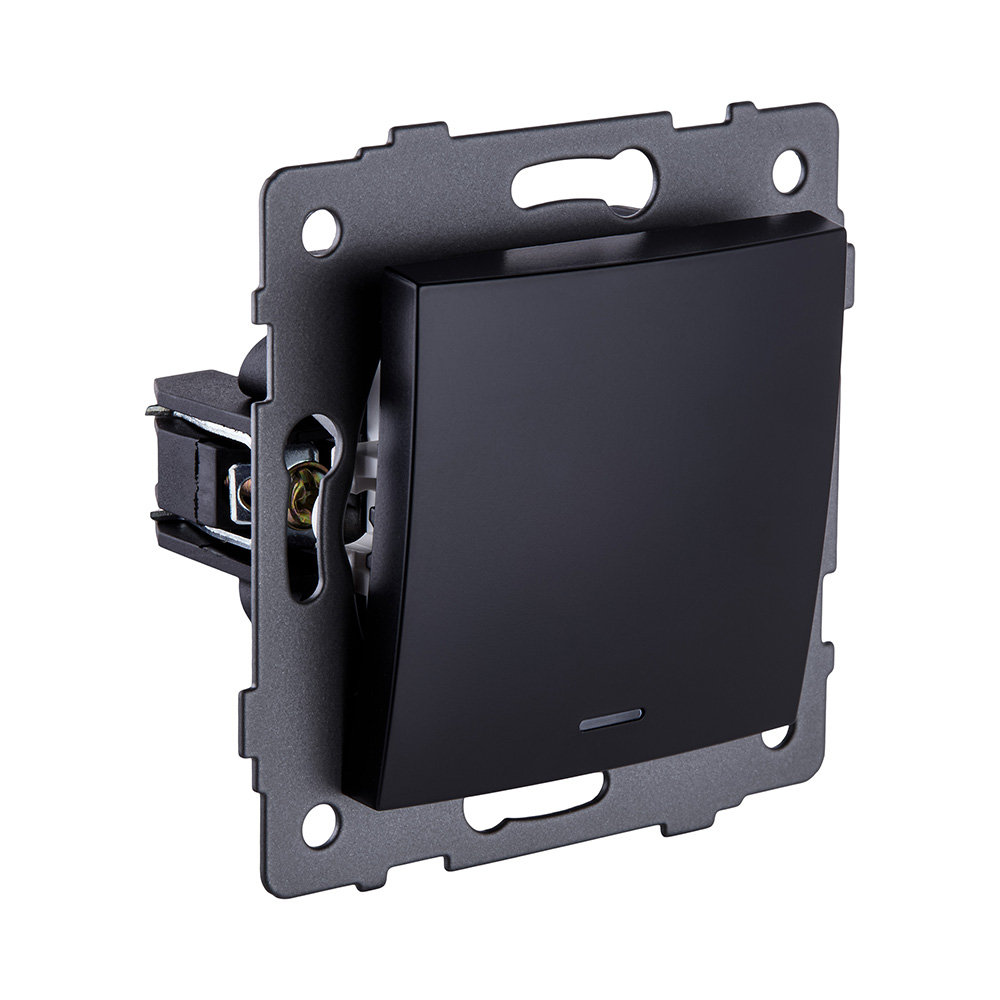 Выключатель 1-клавишный 10А/250В с LED подсветкой, изогнутый, черный Kollinger REA-R-002BK для Aspekt, Eleganz, Reflex