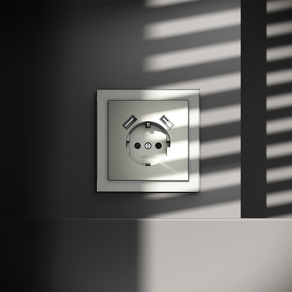 Розетка с USB, А+А Voltum S70 VLS040405 (сталь)