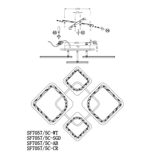 Потолочная люстра Seven Fires Brand SF7057/5C-AB-BL