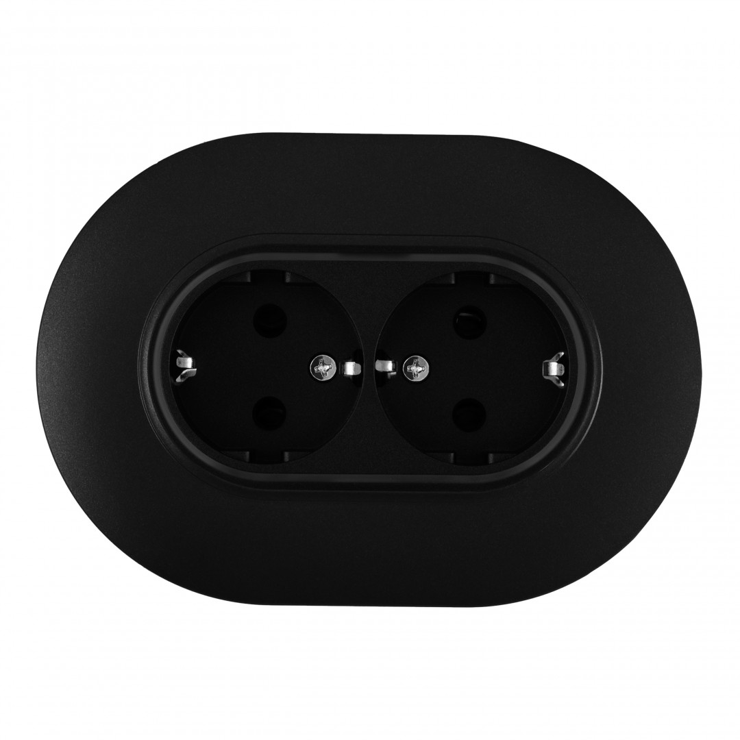 Круглая розетка двойная с/з и шторками Arte Milano SET08-double-40-2 black