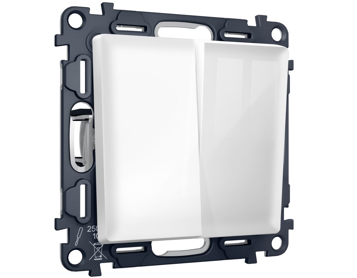 Комплект механизма 2-клавишного перекрестного выключателя 10A-250V Alfa Белый глянец Quant Ambrella Volt MA103030 (AP1030, VM125)