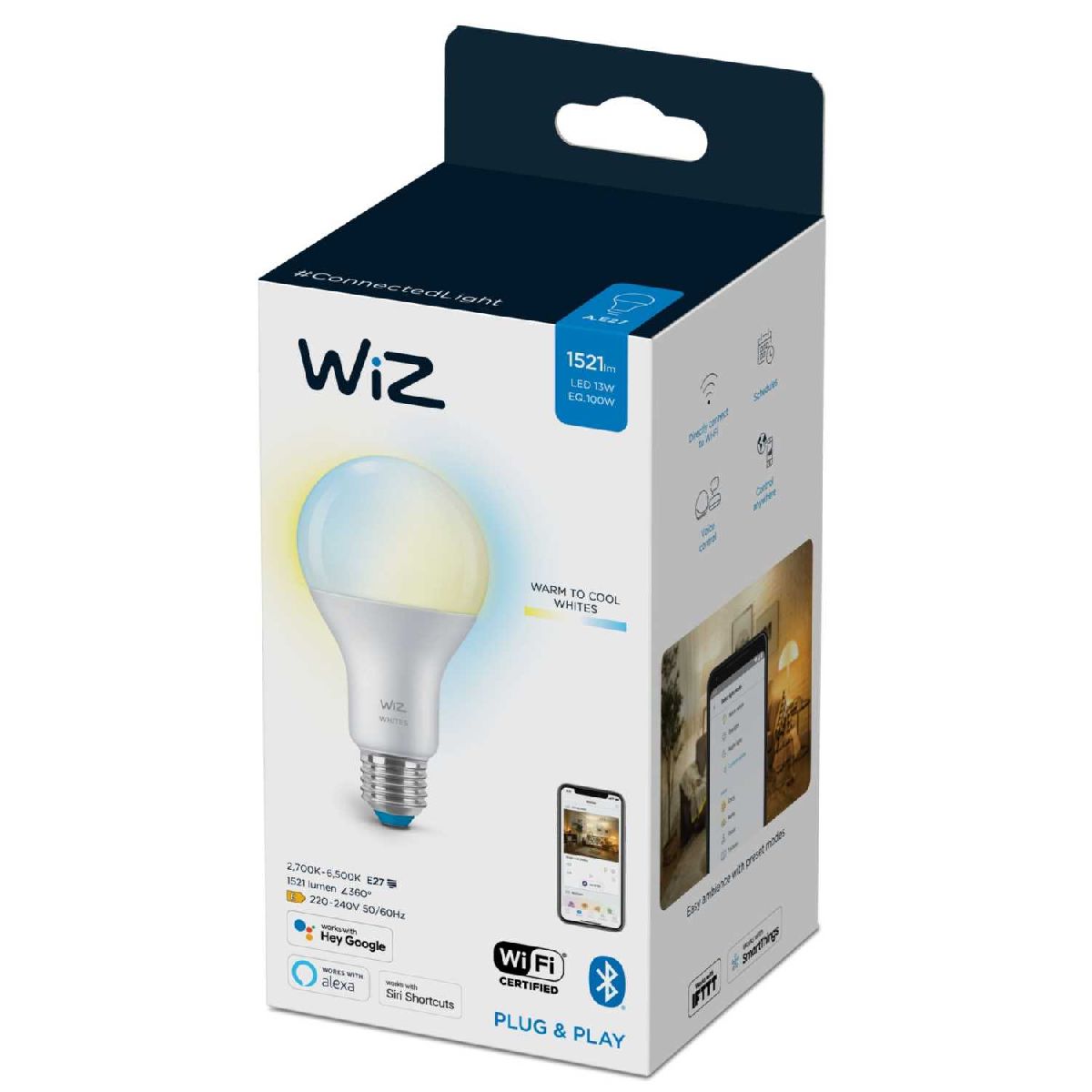 Умная светодиодная лампа Wiz Wi-Fi BLE100WA67E27927-65TW1PF/6 E27 13W 2700/6500K 929002449602