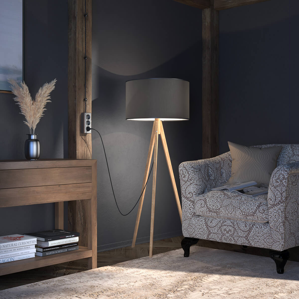 Розетка тройная с/з со шторками Werkel Gallant графит рифленый WL15-02-05 4690389166976