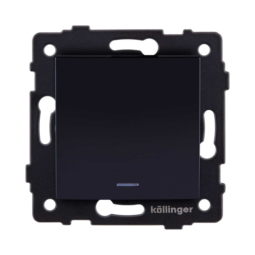 Выключатель кнопочный 1-клавишный 10А/250В с LED подсветкой, изогнутый, черный Kollinger REA-R-013BK для Aspekt, Eleganz, Reflex