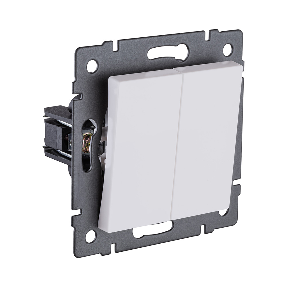 Выключатель 2-клавишный проходной 10А/250В, белый матовый Kollinger REA-S-009WM для Aspekt, Eleganz, Reflex