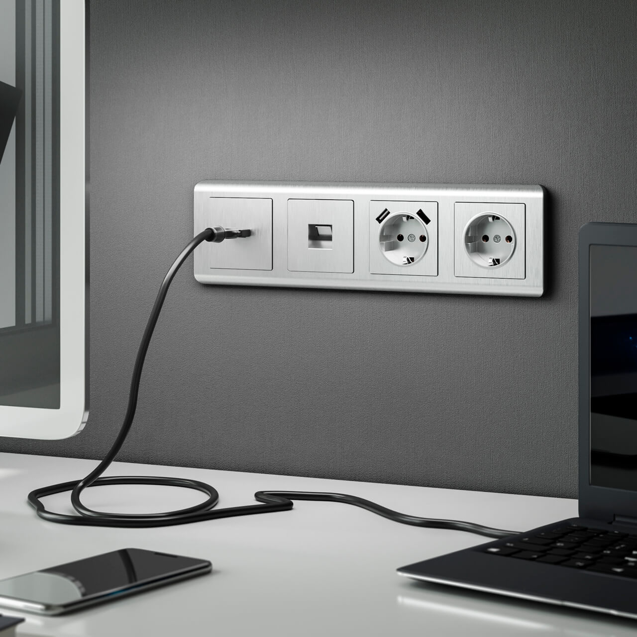 Розетка с заземлением и шторками Werkel cеребряный рифленый W1171109 4690389159725