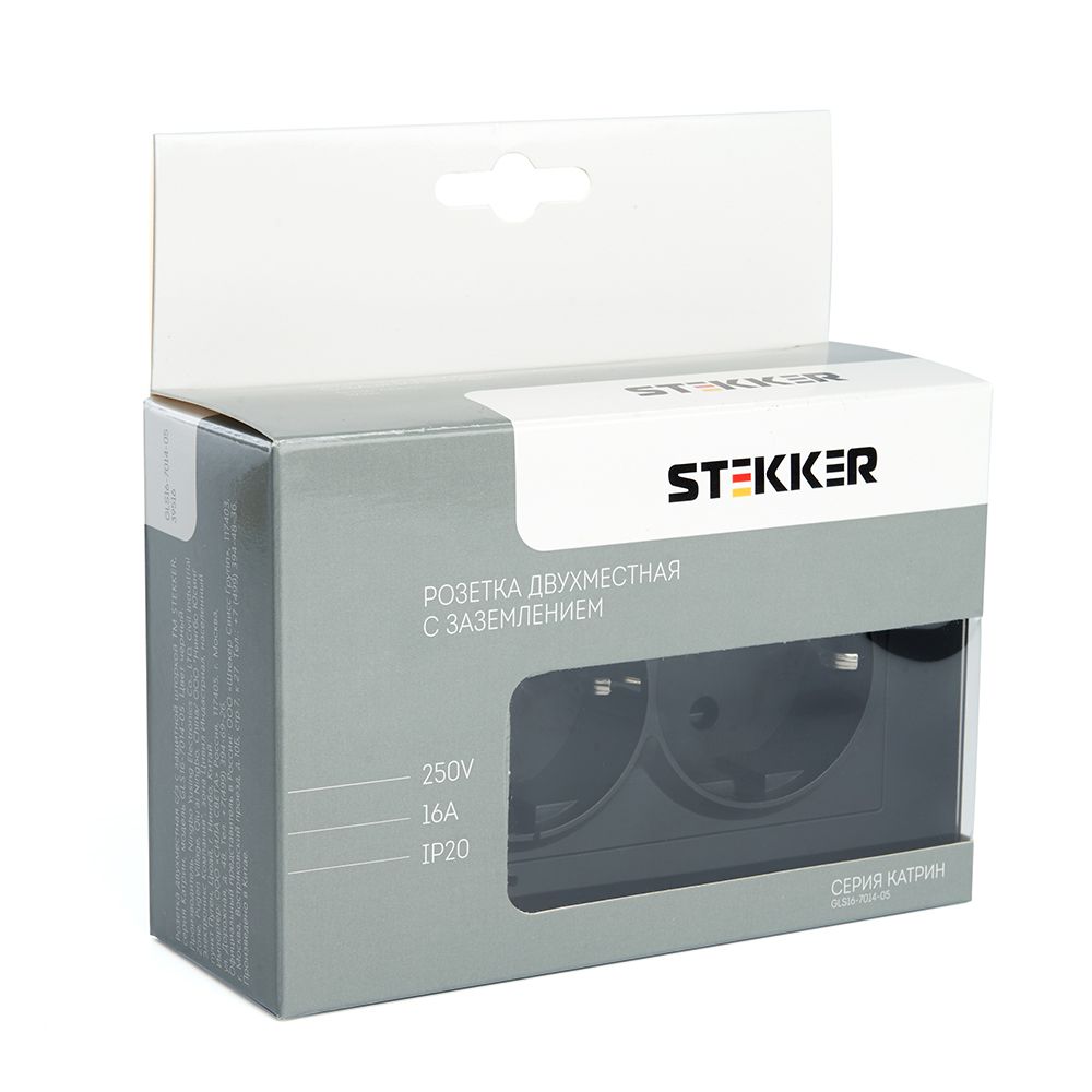 Розетка 2-местная с/з с защитной шторкой Stekker Катрин 39516