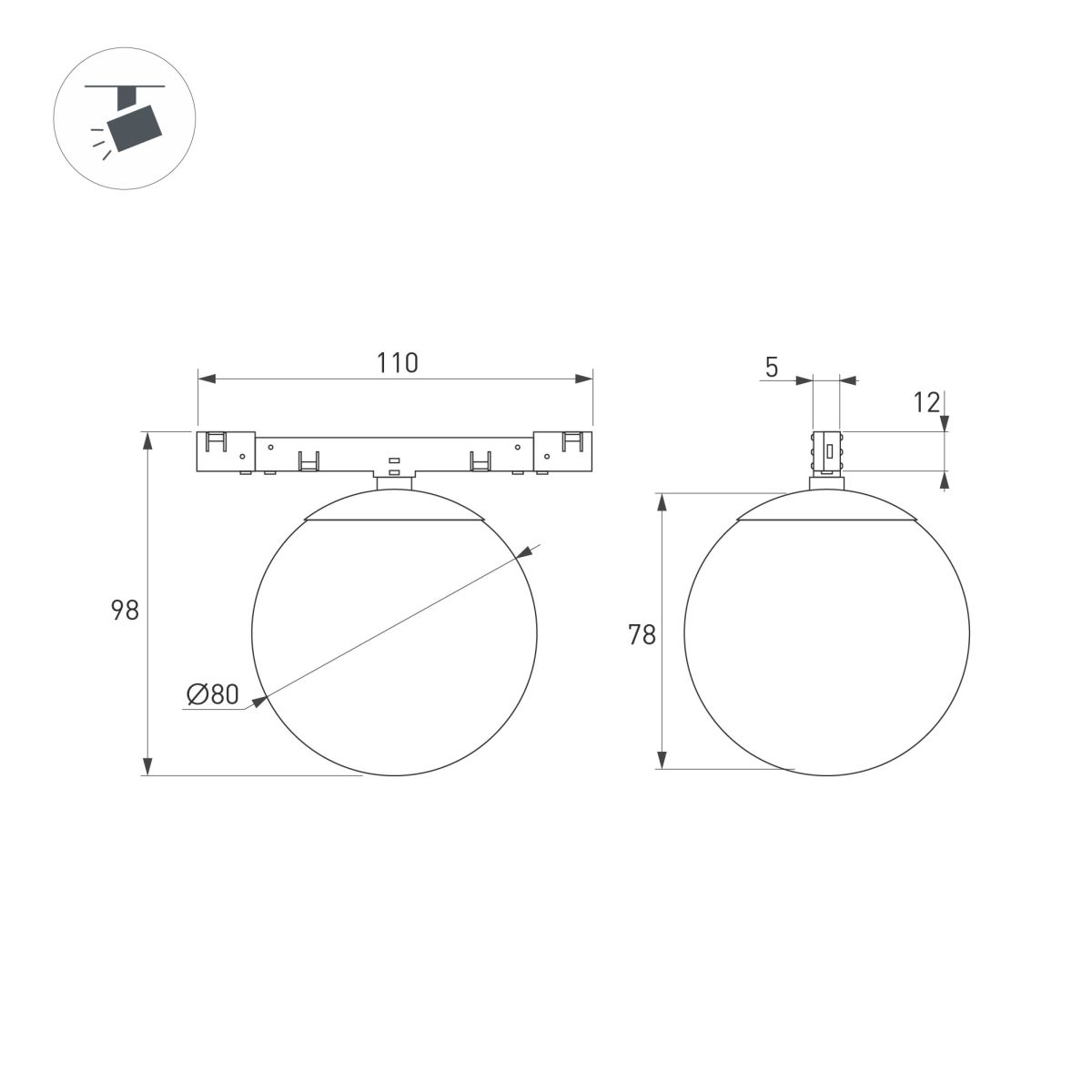 Трековый магнитный светильник Arlight MAG-MICROCOSM-SFERO-R80-7W Warm3000 (BK, 230 deg, 24V) (IP20 Металл) 051784